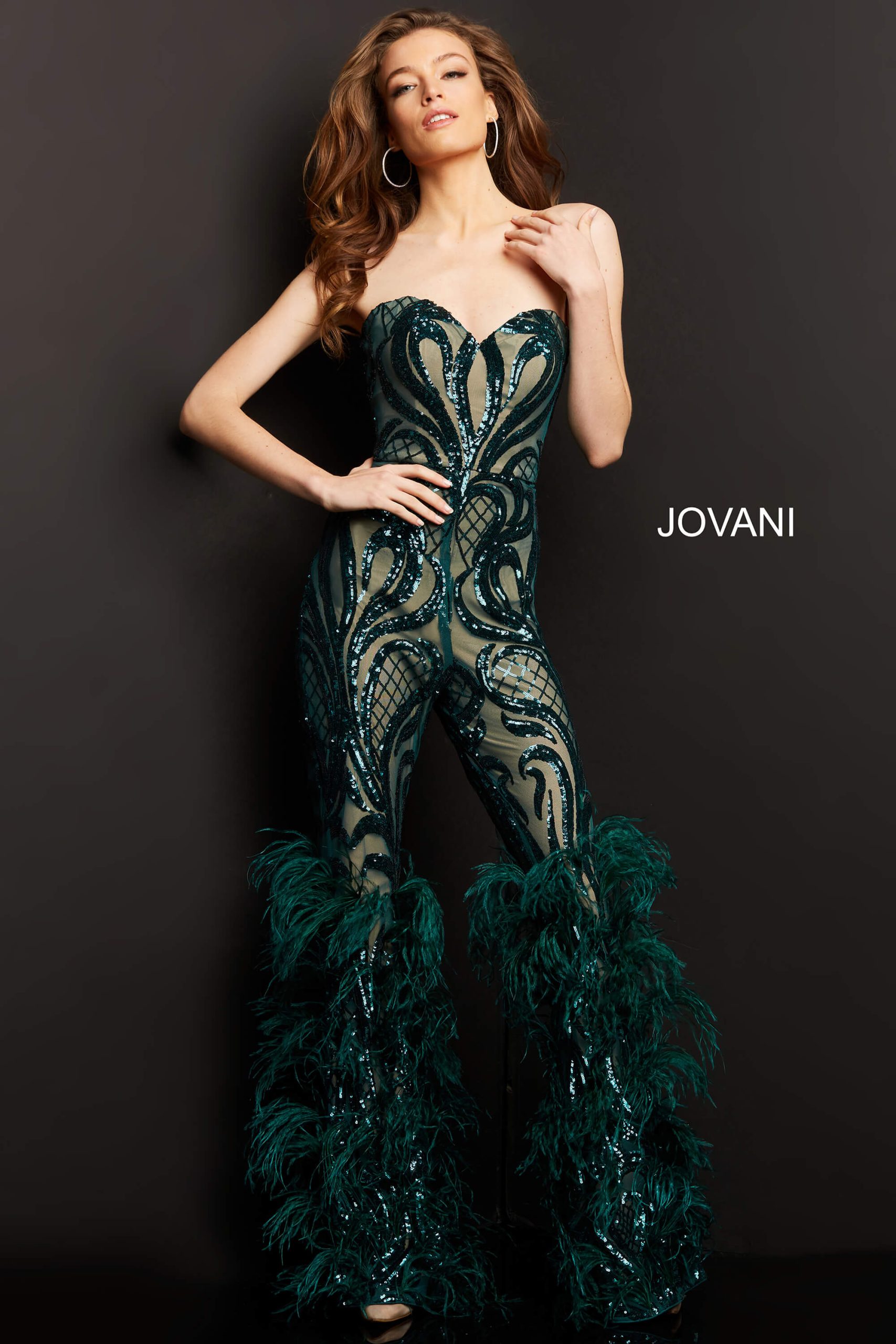 Jovani 05669 Embellished Sweetheart Neck Jumpsuit | Jovani