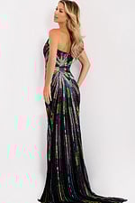 Fitted multicolor sequin gown with side slit 48564