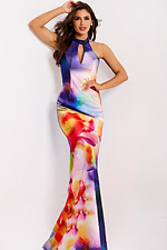 Multicolor fitted dress with keyhole neckline 42559