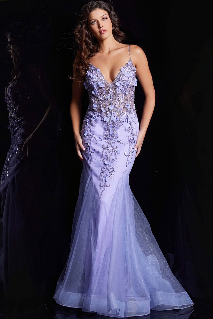periwinkle mermaid dress Jovani 05839 perri Plunging Neck Mermaid Prom Dress