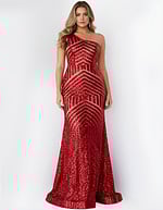 one hsoulder mermaid red dress 06017