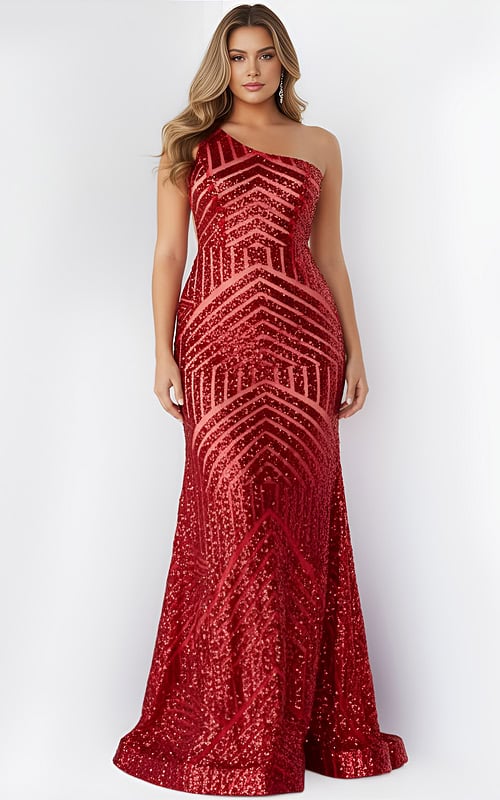 one hsoulder mermaid red dress 06017