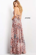 Back view of Jovani 06088 dress showing off the open back and lace-up design.
