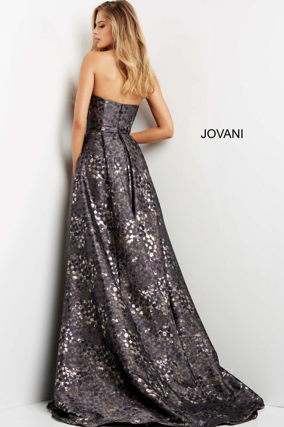Jovani 06255 Grey Brown Strapless Fitted Evening Dress - Jovani
