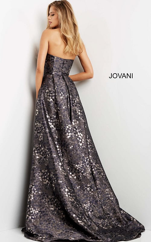 Back view of Jovani 06255 gown showcasing the elegant silhouette and intricate detailing.
