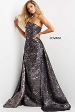 Model wearing Jovani 06255 gown demonstrating the full-length design and sophisticated style.
