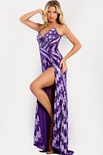 Purple strapless sequin gown with side slit 44270