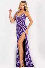 Glamorous strapless gown with high slit 44270