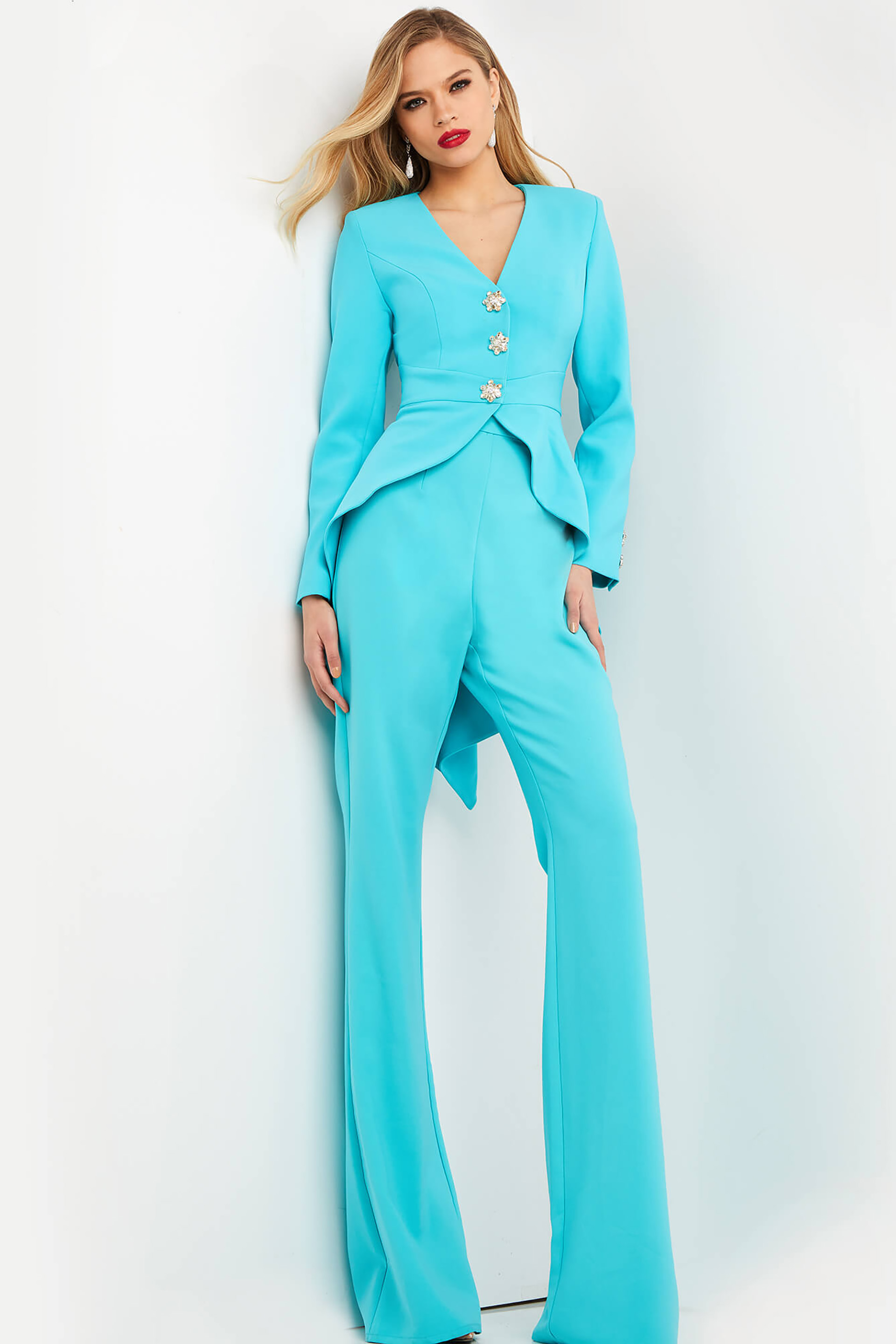 06479-blue long sleeve blue jumpsuit 06479