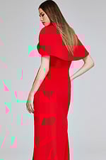 Rear angle of Jovani 06538 red dress showing elegant cape sleeve detail and fitted design.