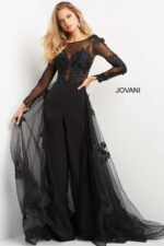 JOVANI（ジョバーニ）SALE シークイン ケープ ロングドレス JOVANI ジョヴァニ ネイビーラッフルロングドレス | 結婚式