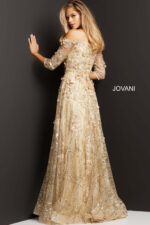 JOVANI SALE! バック ラッフルトリム カクテルドレス ゴールド Jovani 06636 Cream Floral Embellished A Line Gown | Jovani