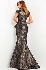 Back view of Jovani 06707 showing the elegant design and fit of the bronze mermaid gown.