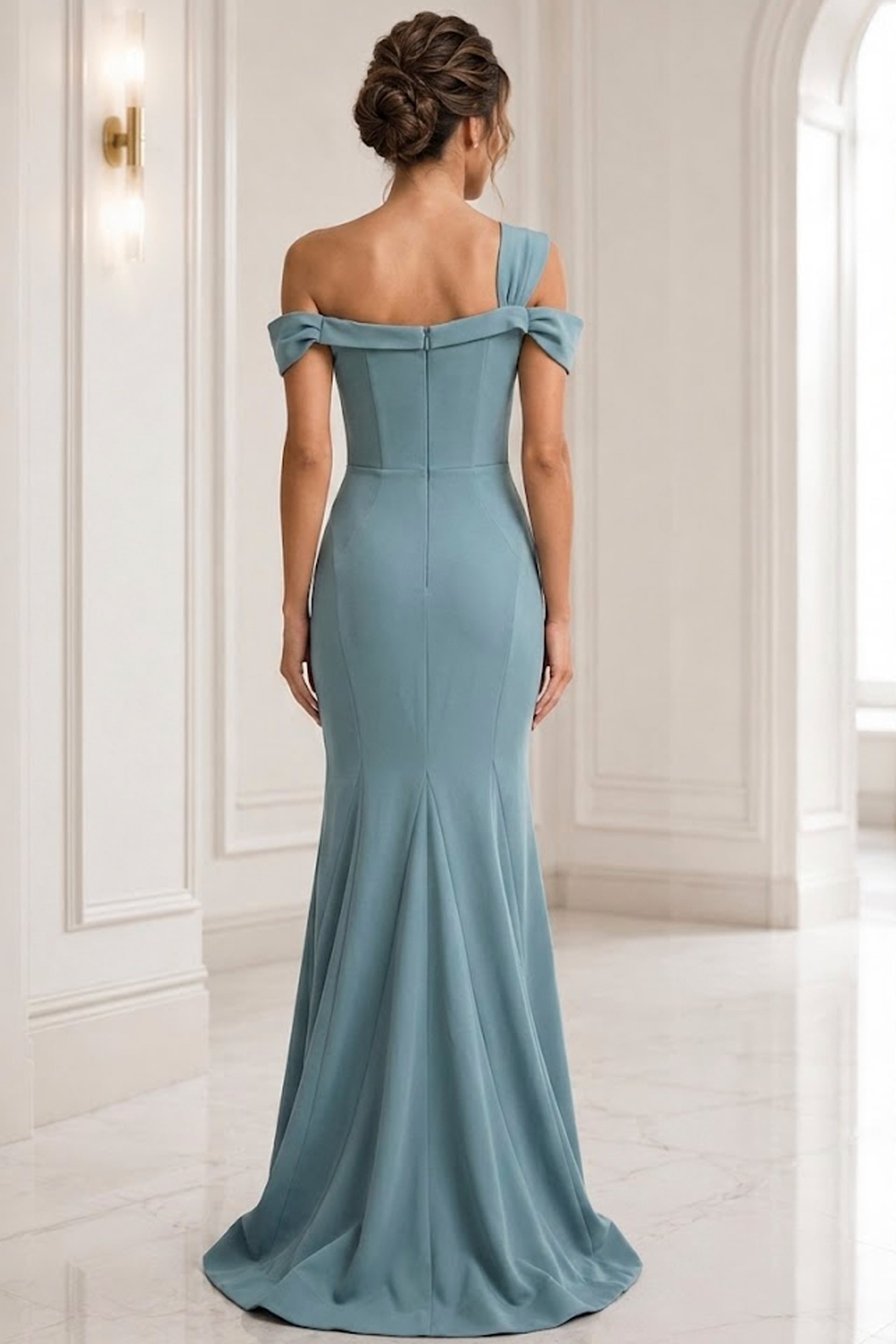 Jovani 06723 Fuchsia Sheath Off The Shoulder Evening Dress - Image 6