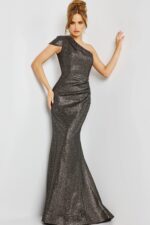 ＭＭ6 Silver mirrored one-shoulder dress Black and Silver One Shoulder Beaded Dress 06561 | Jovani