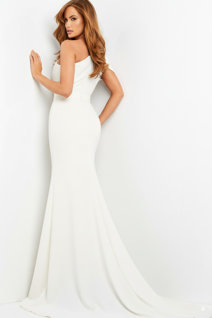 Jovani 06753 White One Shoulder Ruched Dress | Jovani