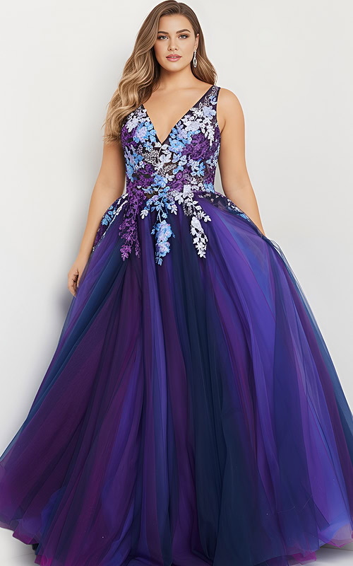 v neckline floral ball gown 06807
