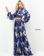 Jovani 06850 dress, featuring long sleeves and multi-color pattern.