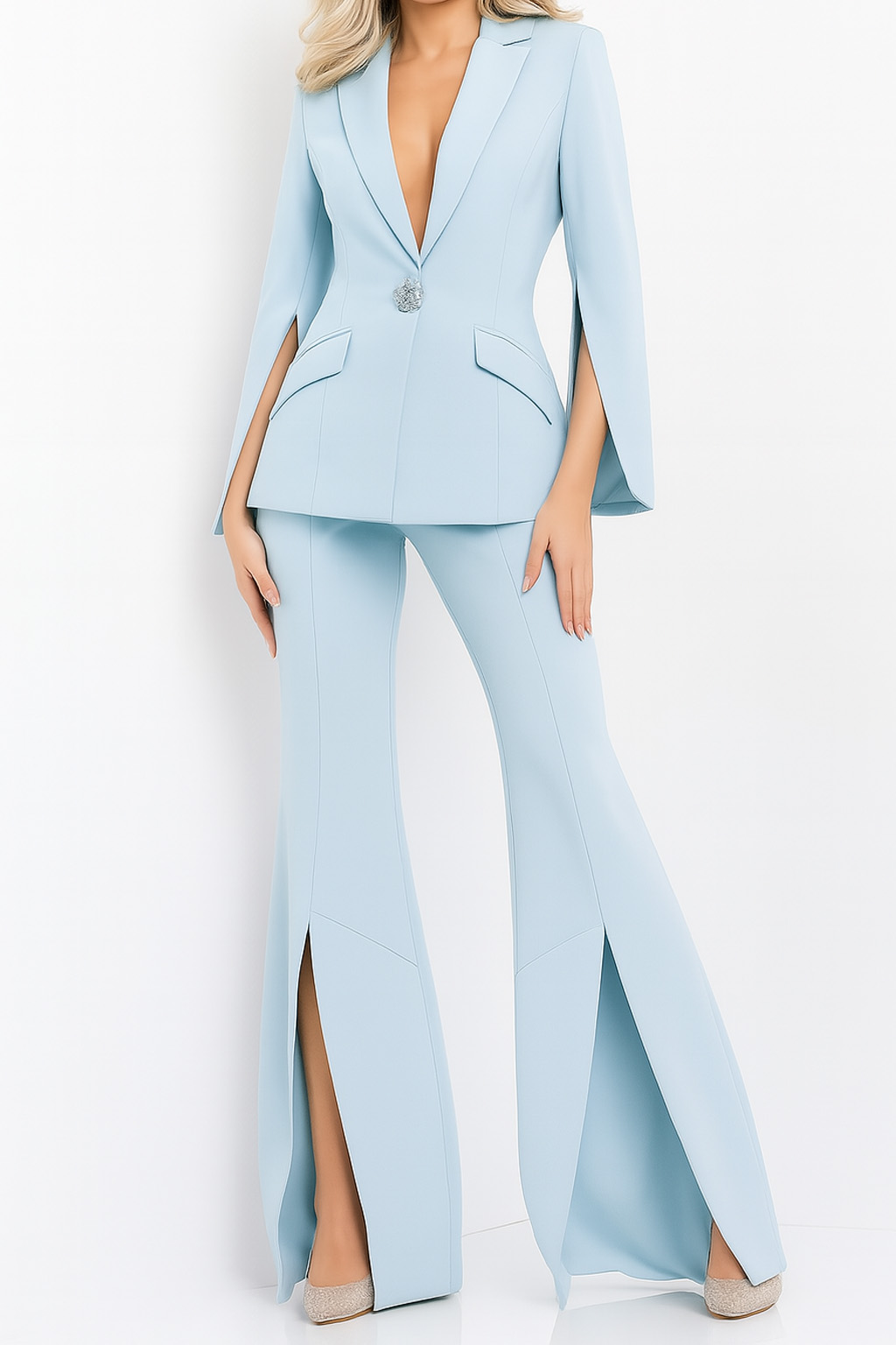 Jovani 06922 Emerald Single Breasted Contemporary Pant Suit