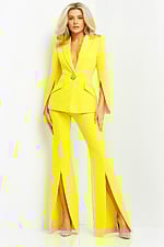 yellow v neck pant suit 06922