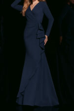 Light Blue Long Sleeve Crepe Gown 06995 | Jovani