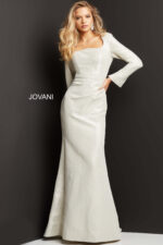 model wearing Jovani 06996 nude dress, front view