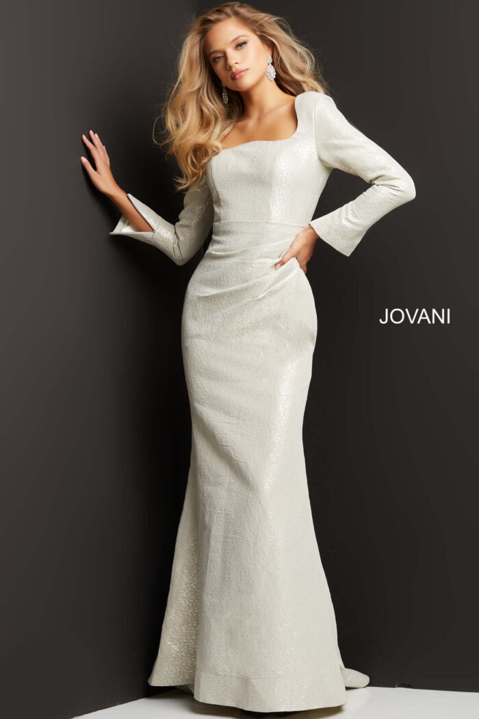 model wearing Jovani 06996 nude dress, front view