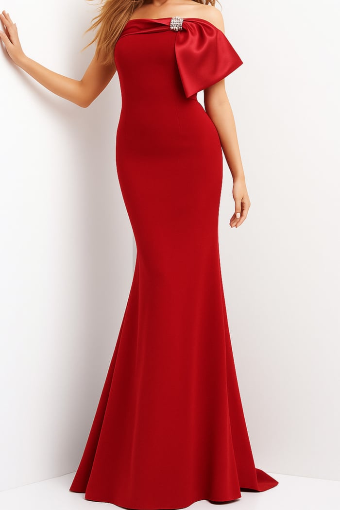 red off the shoulder long dress Satin A-line Prom Dresses With Slit SP903 plus size and custom made Available Red Off Shoulder O-Ring Cut
