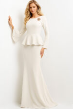 Jovani 07131 Navy Long Sleeve Peplum Dress | Jovani