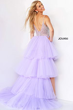 Back view of Jovani 07231 lilac dress with layered skirt