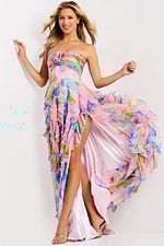 Multicolor strapless ruffle detail prom dress 46381