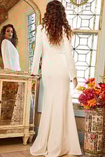 Back view of Jovani 07552 ivory dress, highlighting lace design.