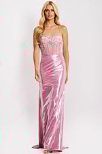 Metallic pink fitted prom dress 47325