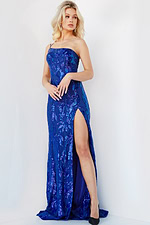 model wearing Jovani 07913 royal dress, front view