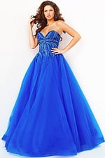 Jovani 07946 royal dress featuring sweetheart neckline and embellished bodice