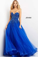 Front view of Jovani 07946 royal dress showcasing beaded bodice