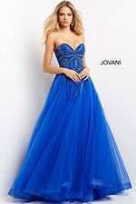 Back view of Jovani 07946 royal ball gown displaying intricate beading