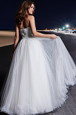 Back view of Jovani 07946 white ball gown showcasing the elegant beaded bodice.