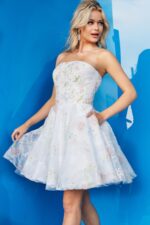 model wearing K07967 full front view floral dress