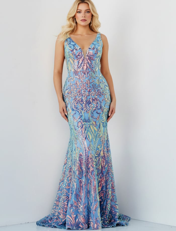 blue v neckline dress 08099