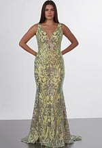 green v neck dress 08099