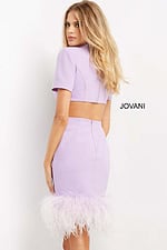 Back view of Jovani 08253 lilac dress showing feathered hem.