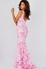 Full-length view of Jovani dress 08257 with pink florals