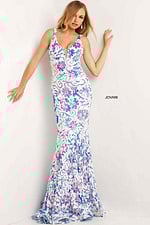 Back view of Jovani dress 08257 in lilac floral