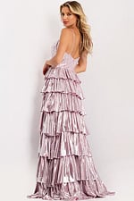 Pink ruffle slit gown with shimmer finish 48341