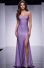 purple high slit sequin dress 08400