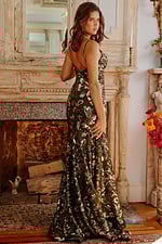 Back view of Jovani 08459 royal sequined gown