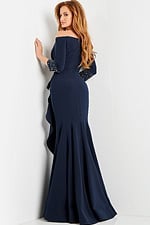 navy long sleeves evening gown 08699