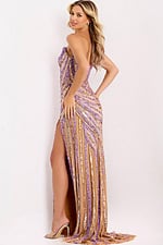 Fitted sequin gown with high slit and swirl patterns 49239