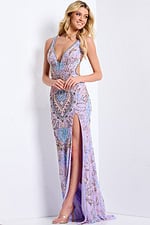 Lavender gown with side slit and sequins 45533
